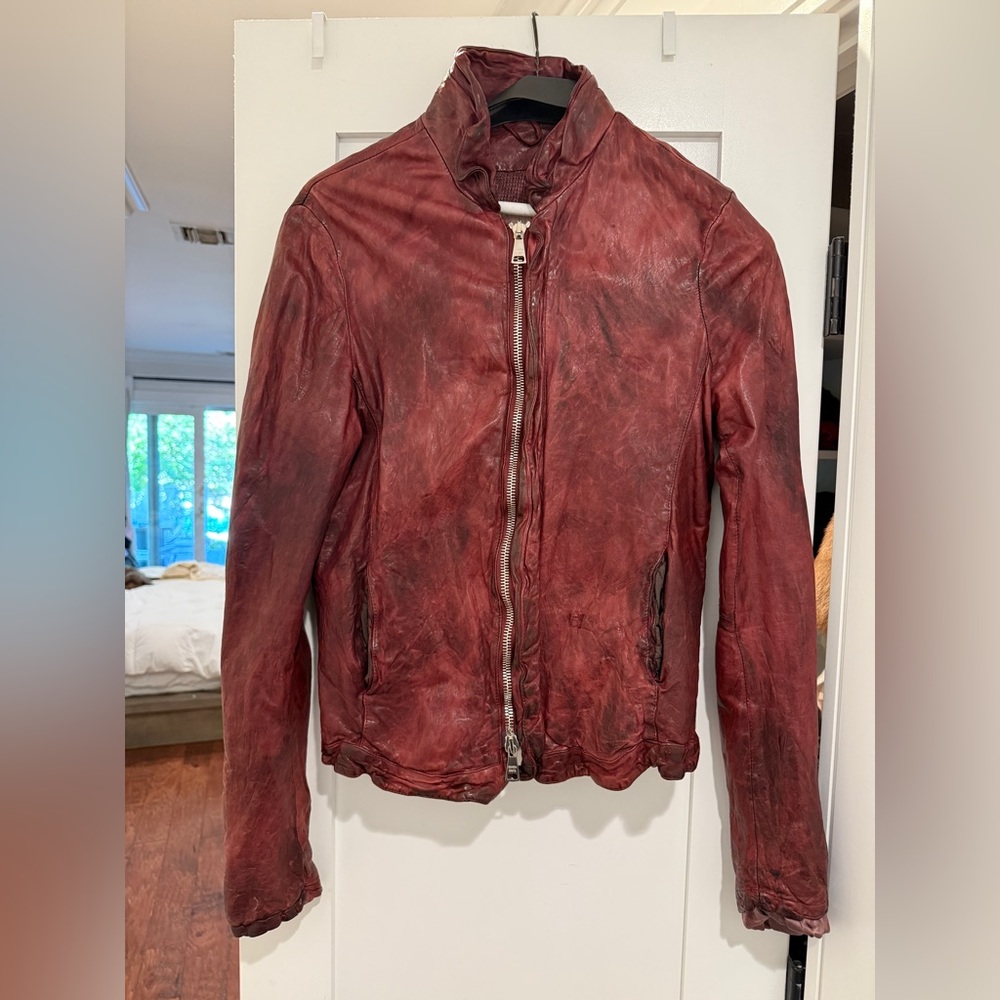Giorgio Brato Distressed Red Leather Bomber Jacket